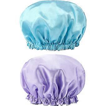 2PCS Shower Cap Bath Cap Waterproof Shower Cap Elastic Waterproof Shower Caps for Women Spa Salon, Purple+Blue