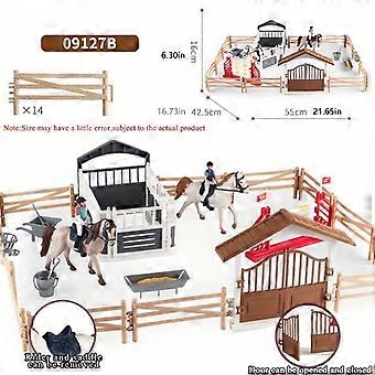 Horse Stable Playset with Fences, Riders and Horses, Removable Saddle, Opening Barn Door, Farm Ranch Pretend Play for Kids