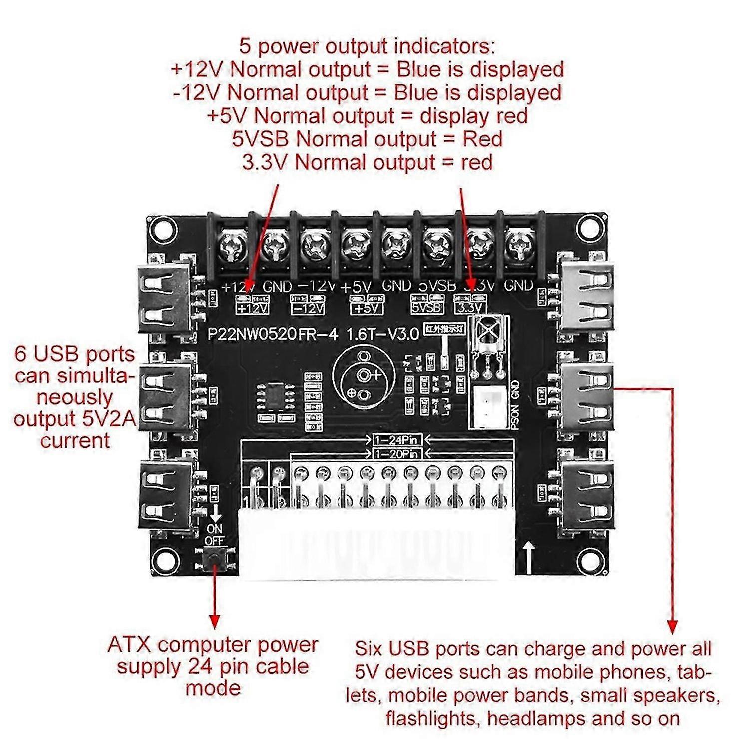 24 Pin/20Pin ATX Power Supply Breakout Board Module without case