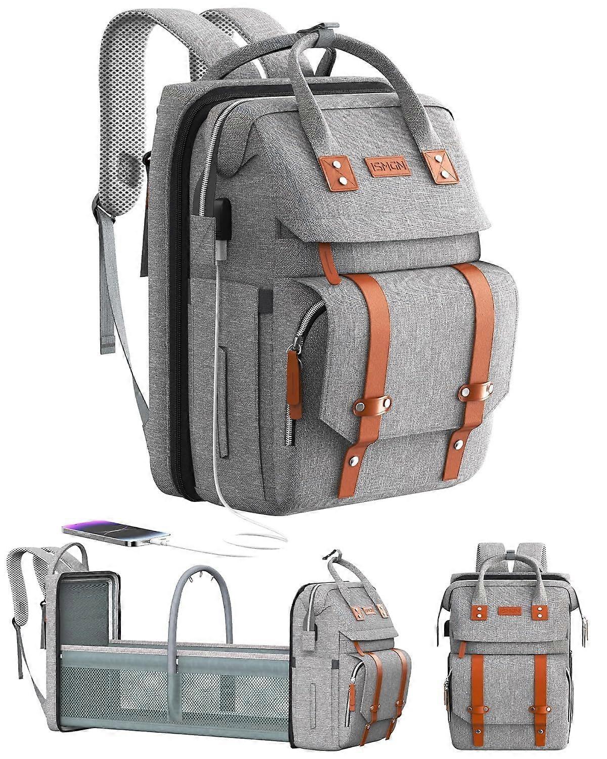 Multifunctional Diaper Bag Backpack with Changing Station, Large Capacity Travel Backpack, Gray