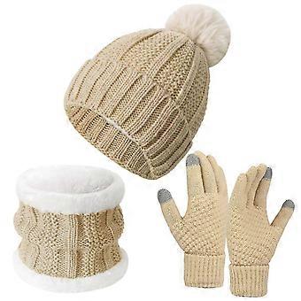 3-teiliges Winter-Mützen-Set mit Nackenwärmer und Handschuhen, Thermo-Fleece-Strick, dicker Schal, Beanie-Mützen, Schal-Set, Geschenke für Frauen