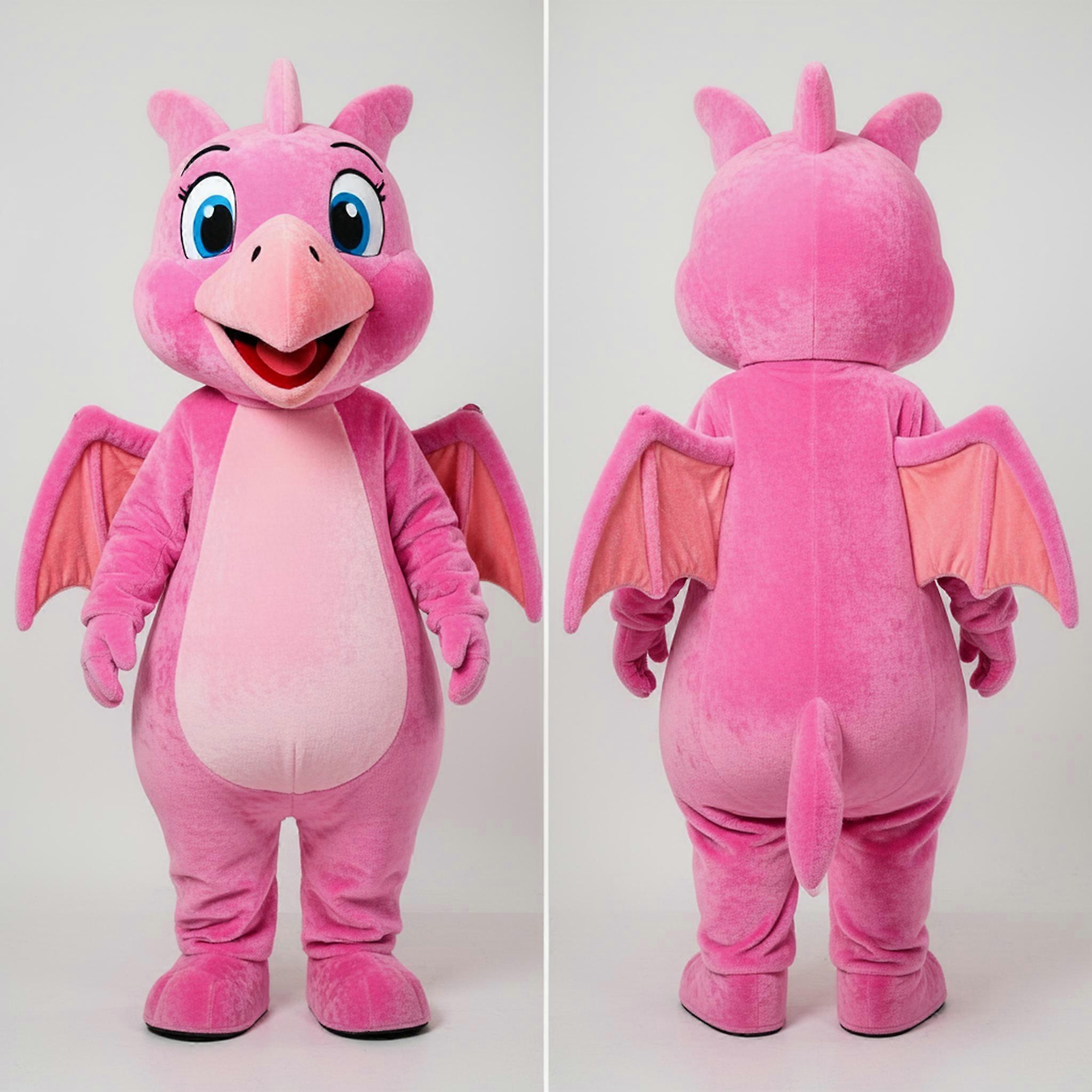 MASTICOT Pink Shimmering Winged Pterodactyl Mascot