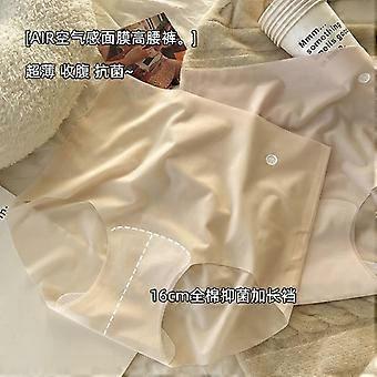 Women High Waist Seamless Ice Silk Antibacterial Hip Lifting Briefs With Cotton Crotch