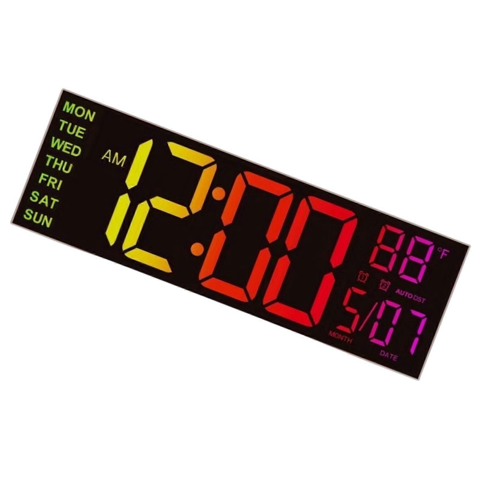 Large Screen LED Digital Wall Clock with Color Changing, Remote Control, Temperature Display, Timer Function for Living Room or Office  White