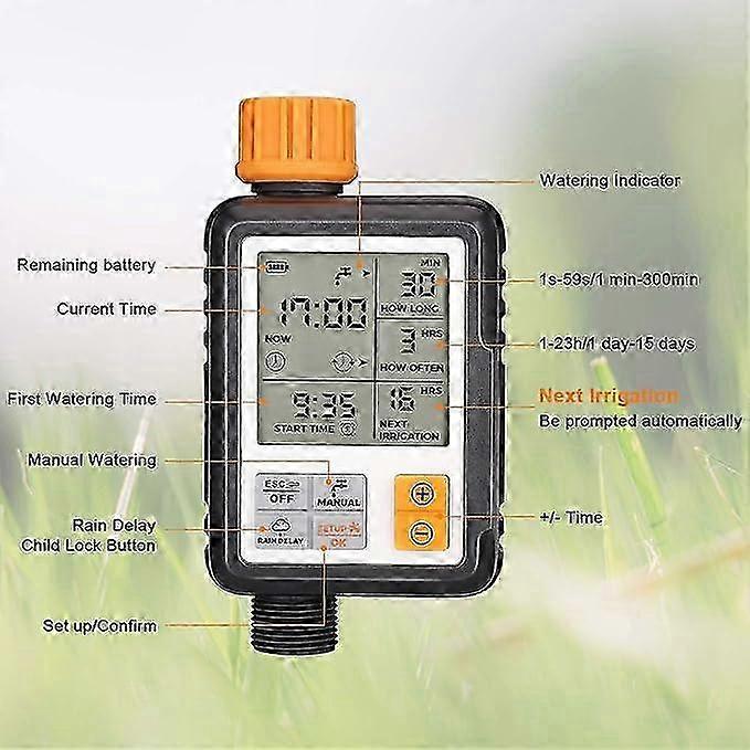 Automatic Watering Timer compatible with Garden, Outdoor Watering Programmer, Sprinkler Timer with Large LCD Screen