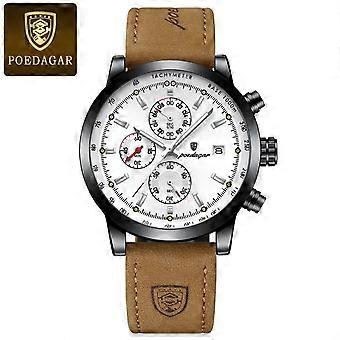 Reloj de lujo para hombre POEDAGAR, resistente al agua, luminoso, cronógrafo con fecha, reloj deportivo de cuero para hombre, reloj de cuarzo