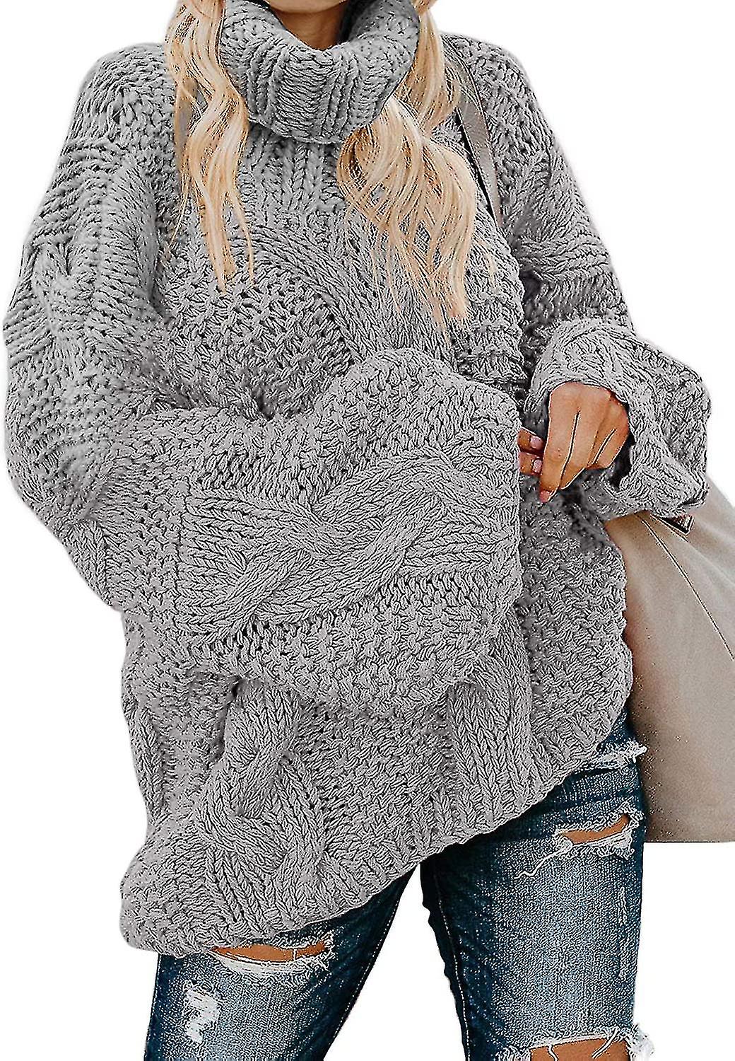 Womens Loose Oversized Casual Turtle Neck Sweater Pullover Top