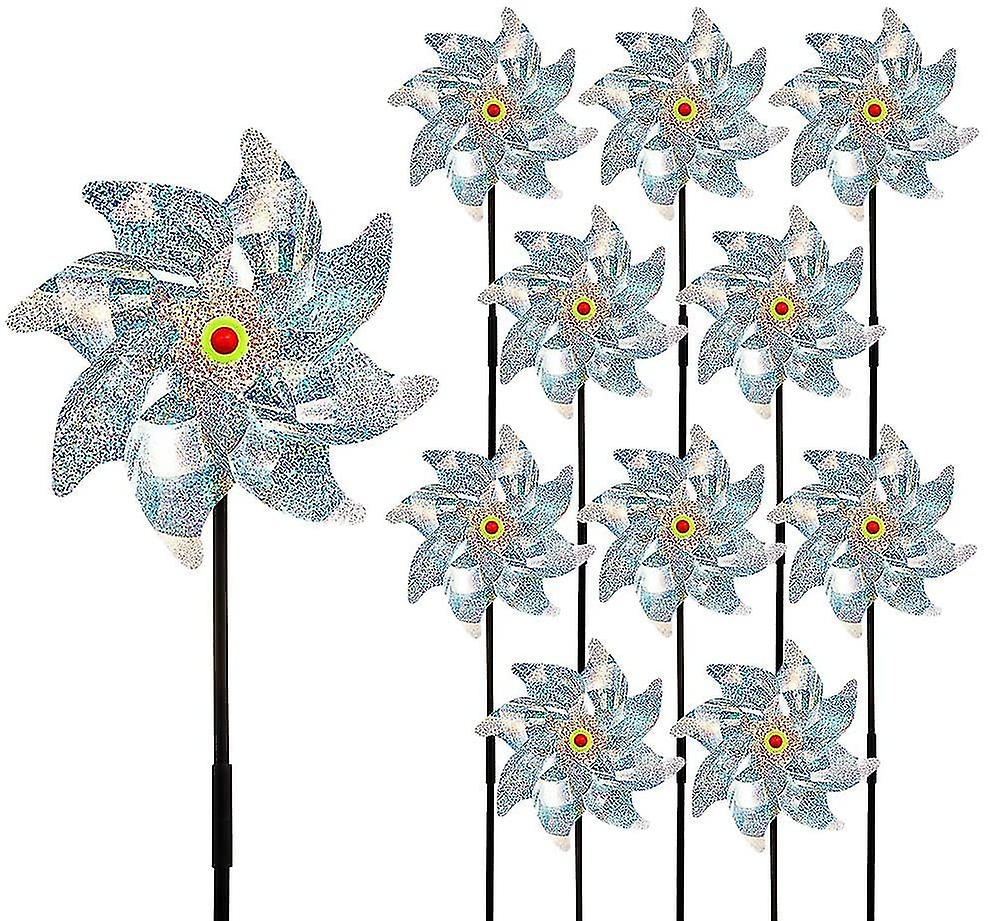 10 Pack Bird Repellent Windmill,pinwheel Deterrent Hanging Device Sparkly Silver Spinners
