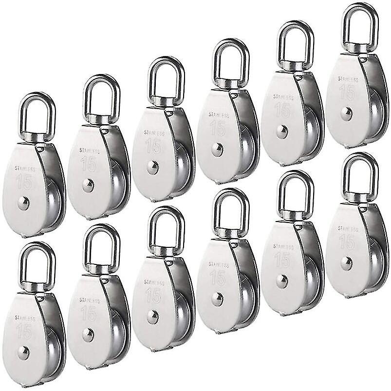 M15   Single Pulley, 15mm Single Pulley Block Roller, Crane Swivel Hook Smooth Wire Rope Cable Loading 77lbs/35kg (12 Pieces)