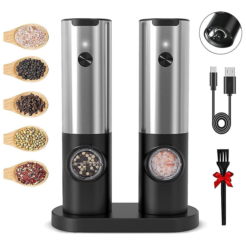 Rechargeable Electric Salt and Pepper Grinder Set with Double Charging Base, USB Cable, Automatic S