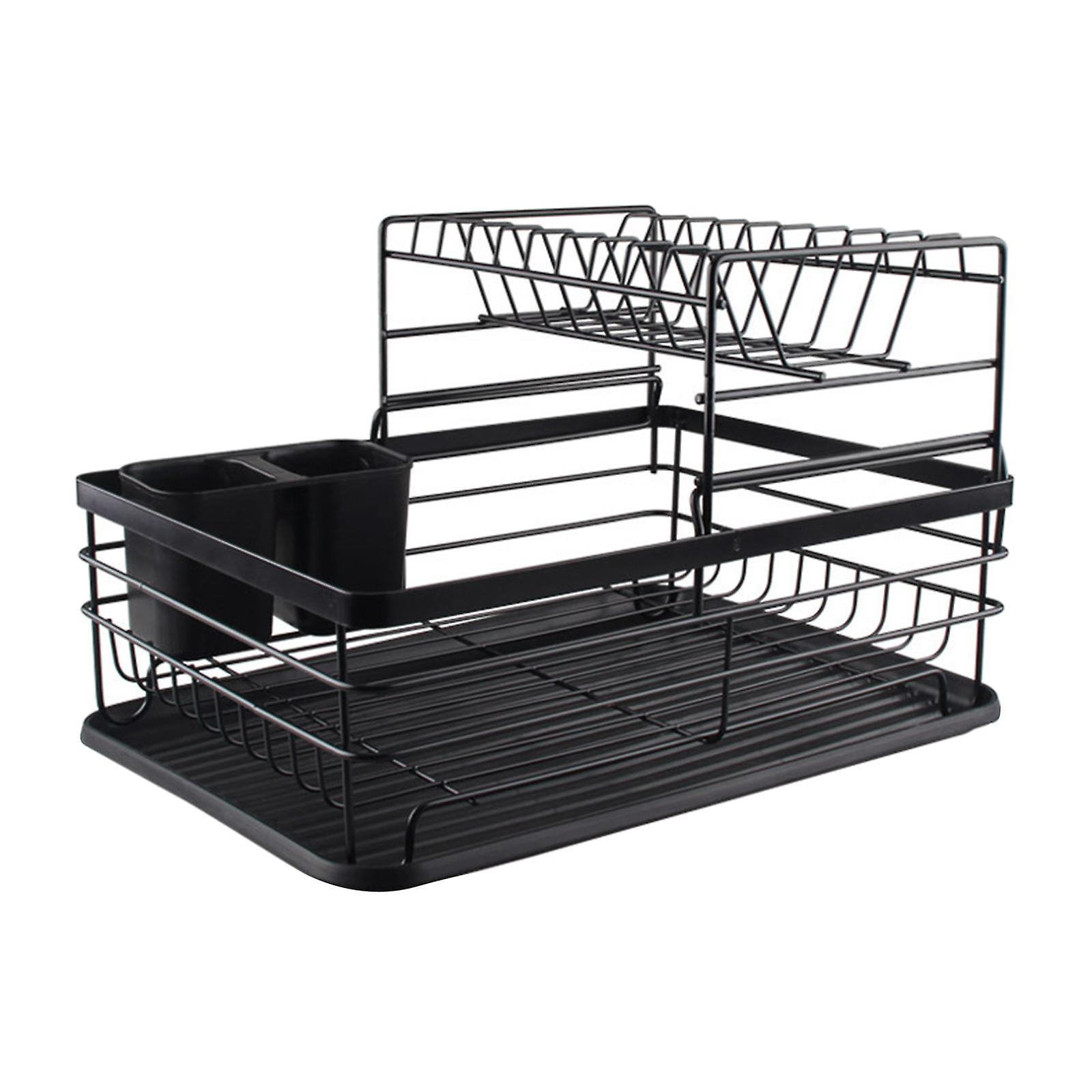 2 Layers Dish Drying Rack Tableware Organizer for Pots Chopsticks Pans Black