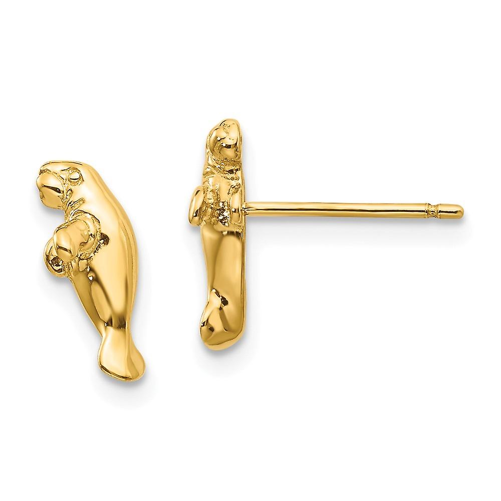 14k Yellow Gold Solid Polished Mini Manatee Post Earrings 12x5mm Stud Earring - 1.4 Grams