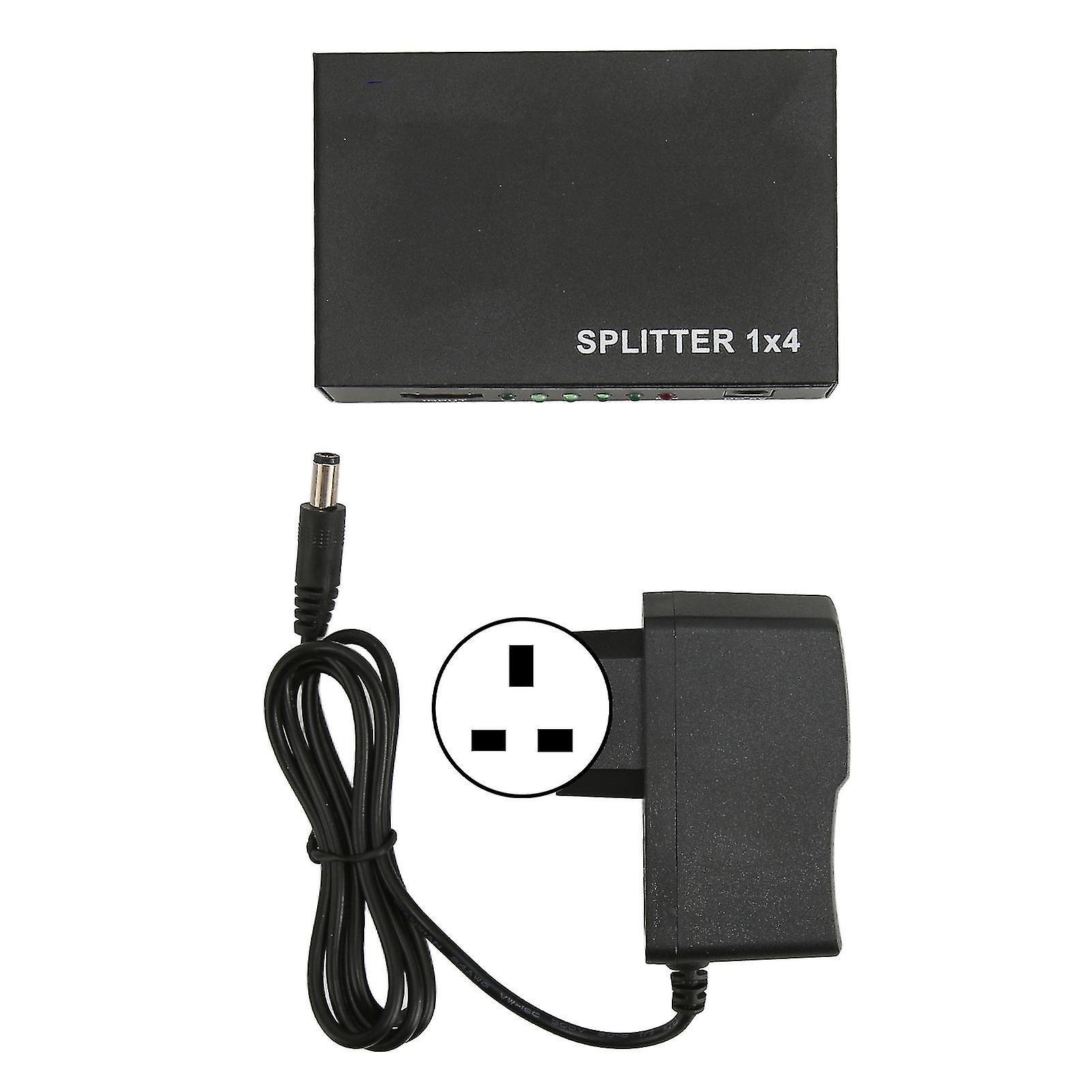 1x4 HDMI Splitter: 1080P 3D HDCP 1.4 AV Distributor for TV, Monitors, Projectors, UK Plug