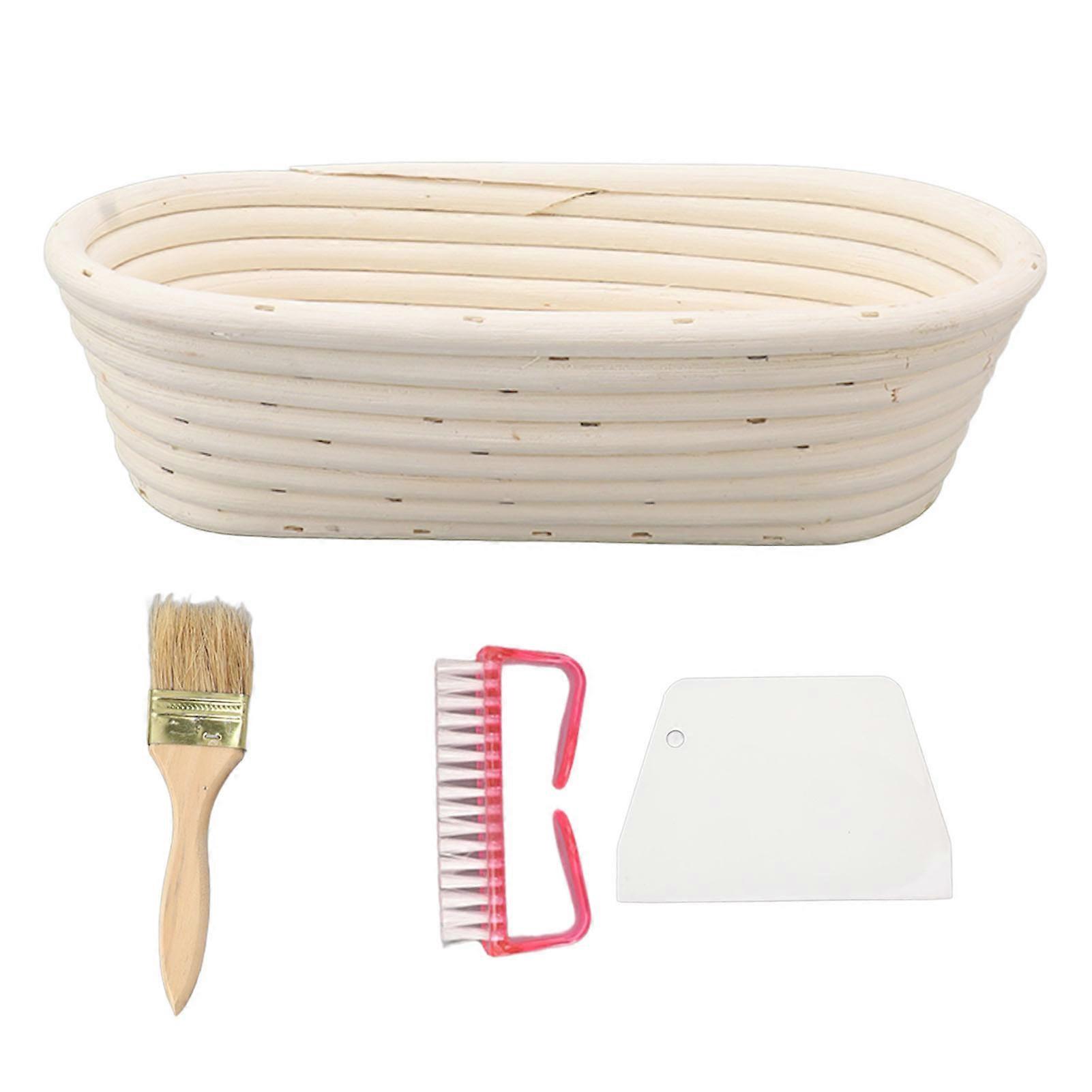 25cm Bread Proofing Basket Set Oval Natural Rattan Sourdough Proofing Basket Dough Scraper Cloth Liner Brush