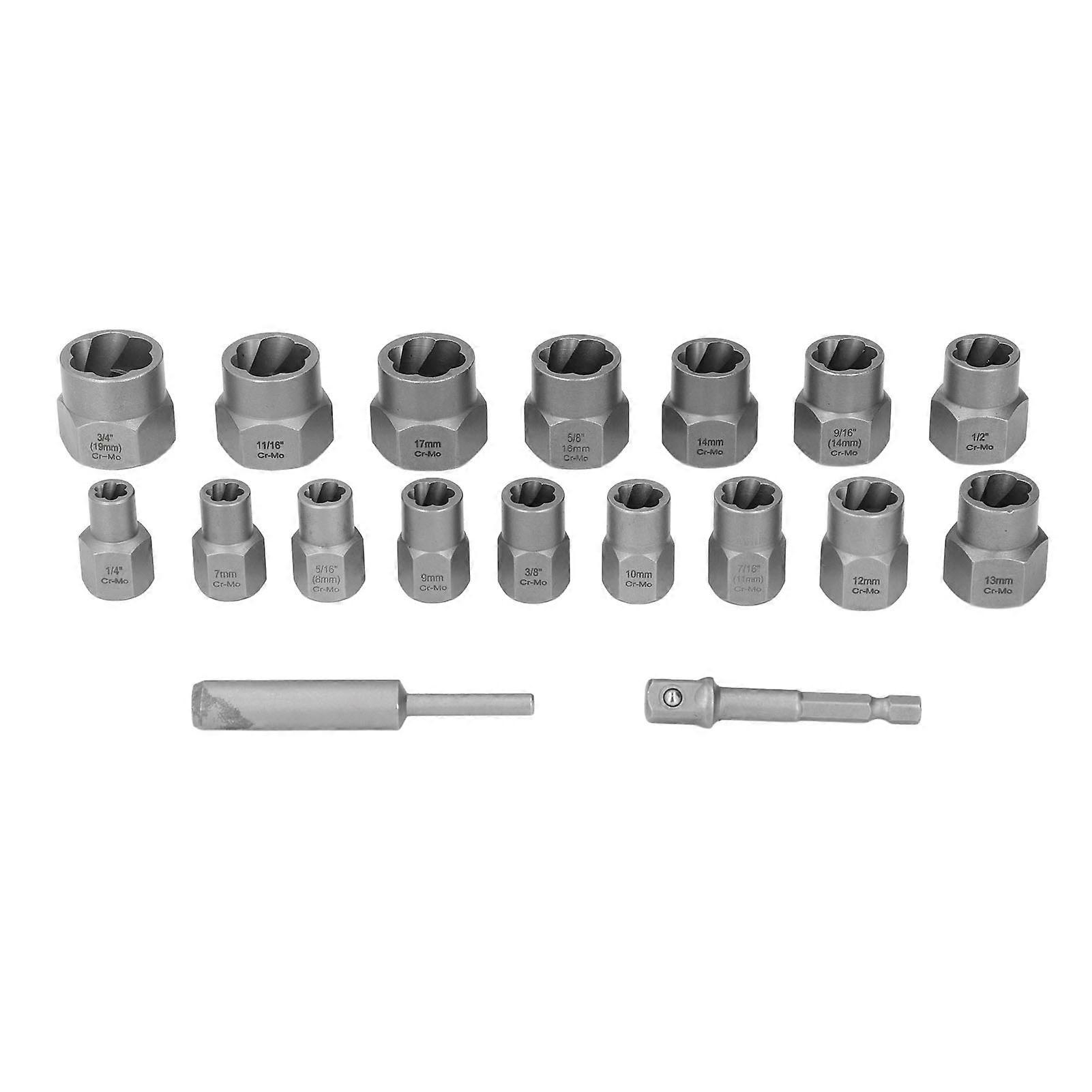 18Pcs Screw Extractor Broken Bolt Damaged Nut Remover Removal Tool for Maintenance