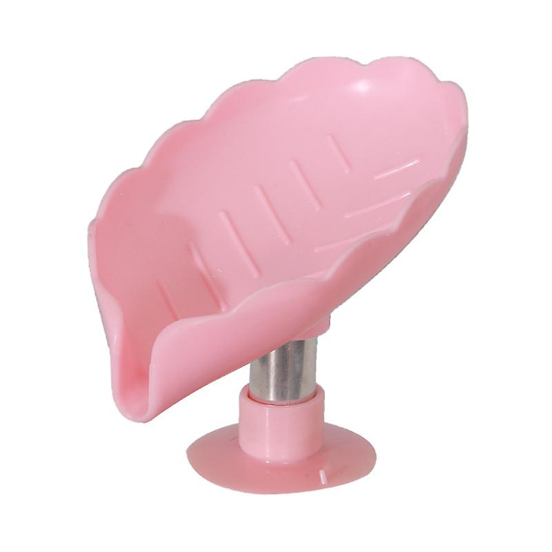 Leaf Shaped Soap Dish Self Draining Creativity Soap Box with (Pink)