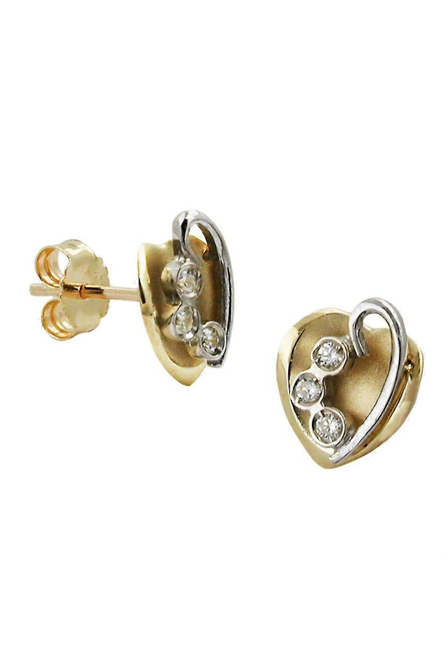 Stud Earrings Heart Bi-coloured Zirconia 9k Gold - Gl431013