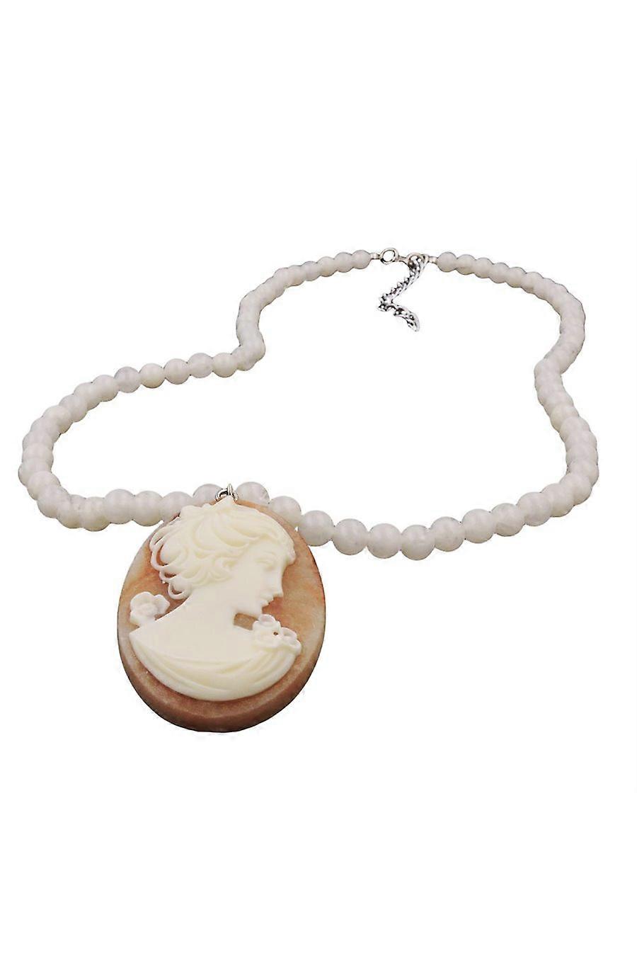 Necklace Carved Gem Beads Cream Colored - Gl00994