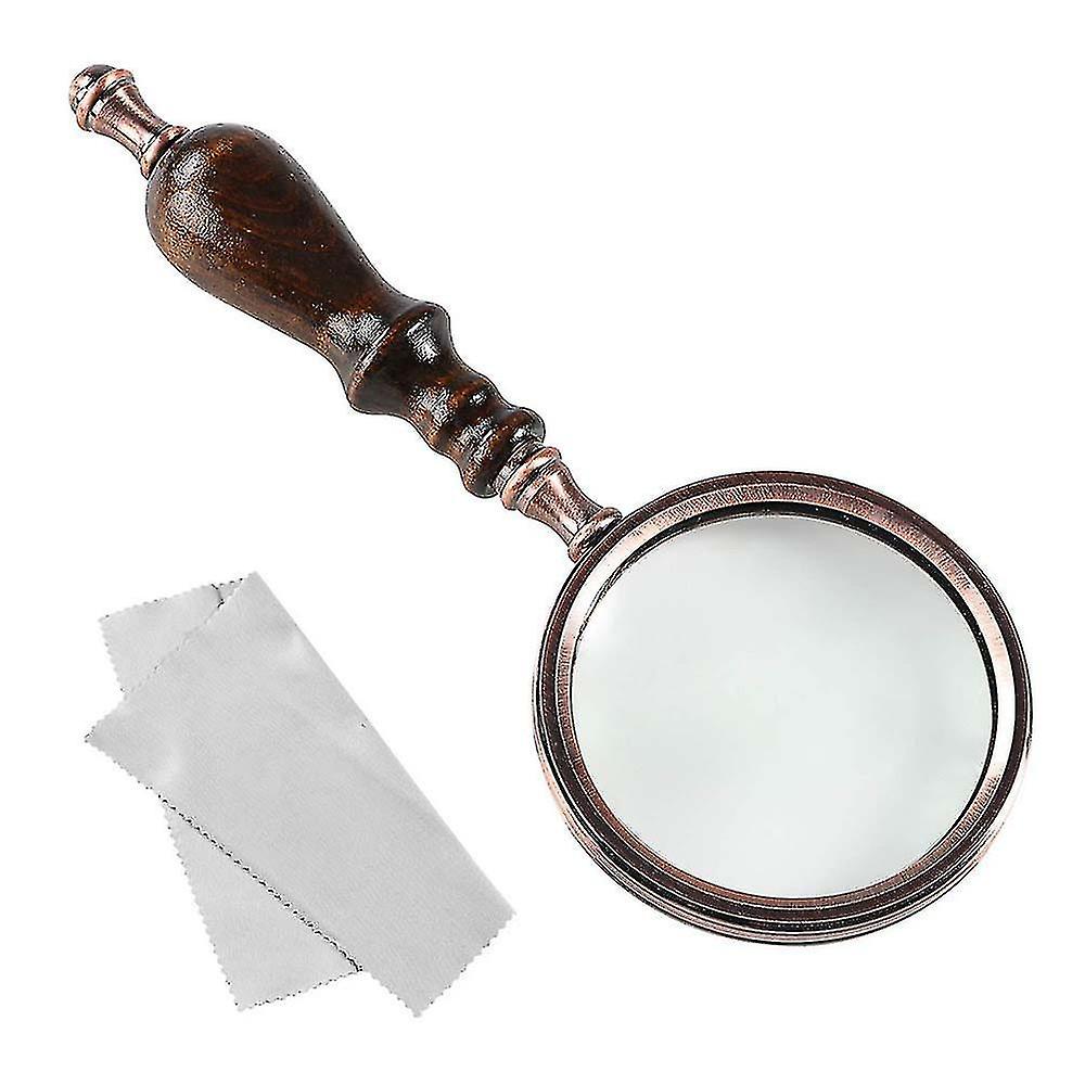 Handheld Magnifying Glass With Wooden Handle,copper Magnifier-10x