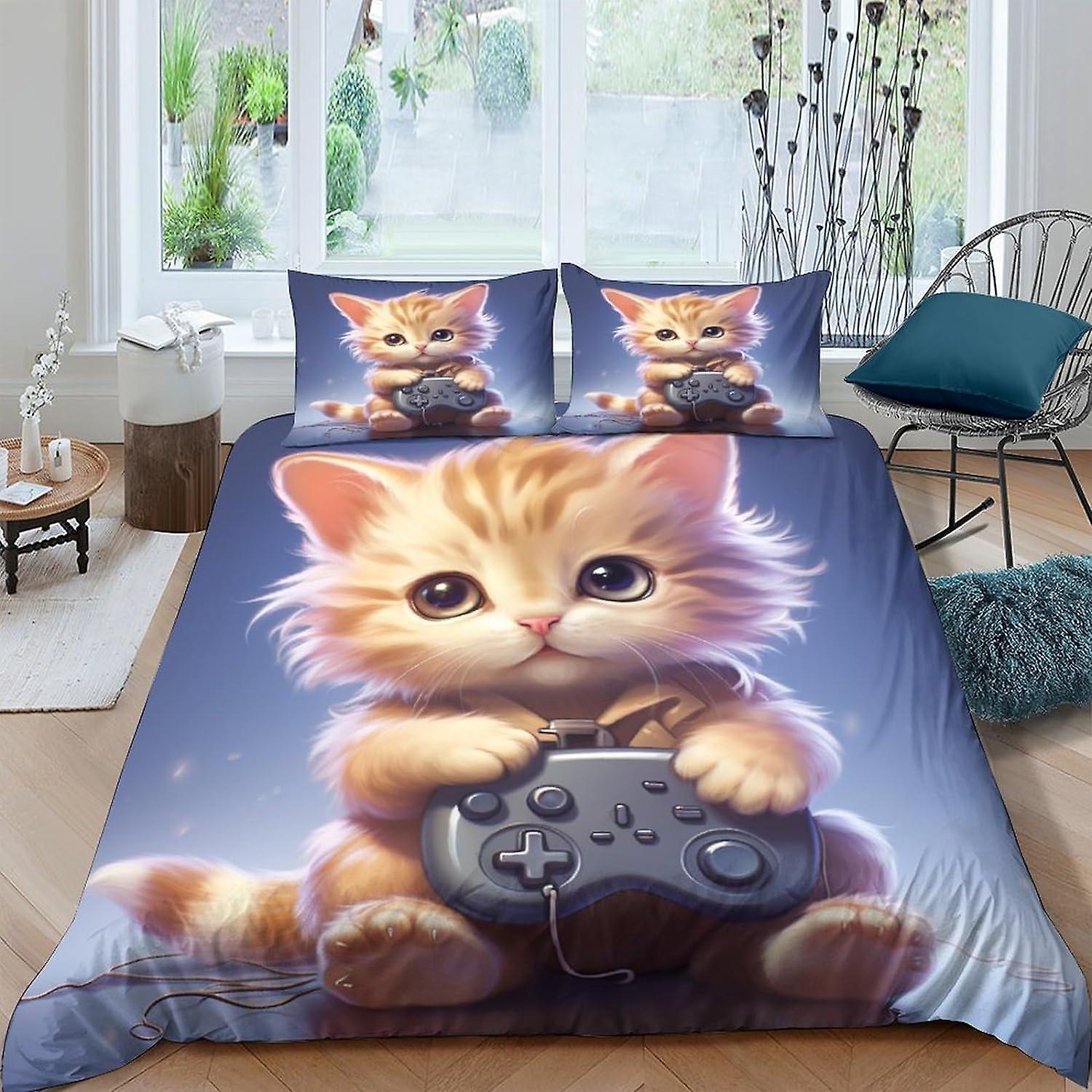 EKENOZ Cartoon Kitten Duvet Cover Set Soft Microfiber Comforter