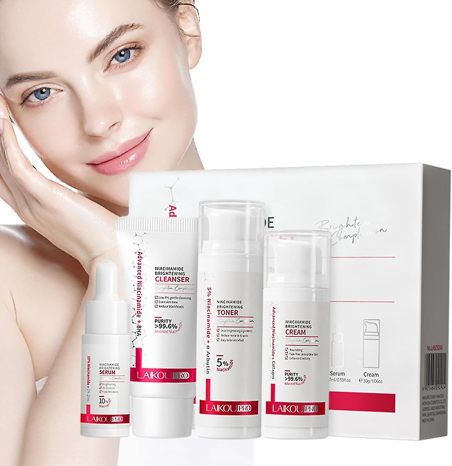 Niacinamide Brightening Toner - Facial Cleanser & Firming Cream Set for Face, Improves Skin Texture, Fights Blemishes, and Enhances Radiance