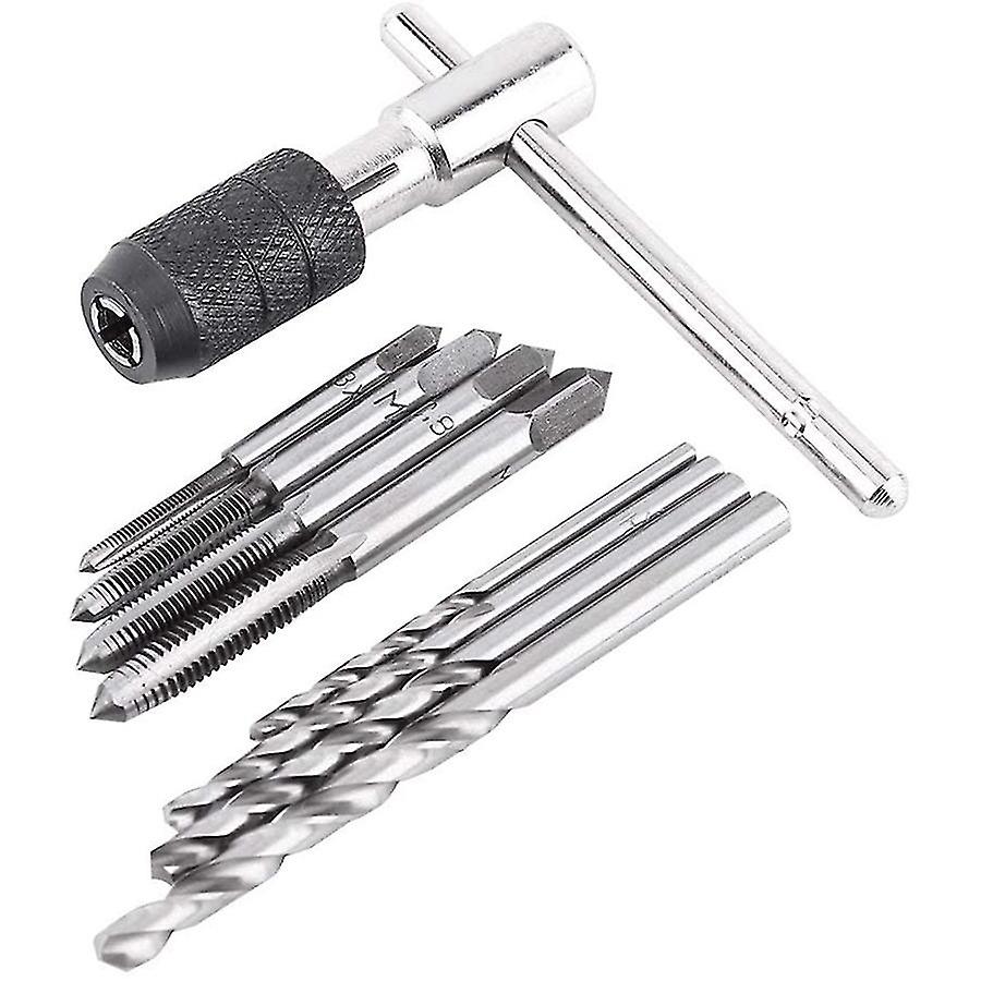 9pcs Adjustable T-handle Ratchet Tap Holder Wrench Tool Set With -m6 Screw Thread Metric Plug Tap A