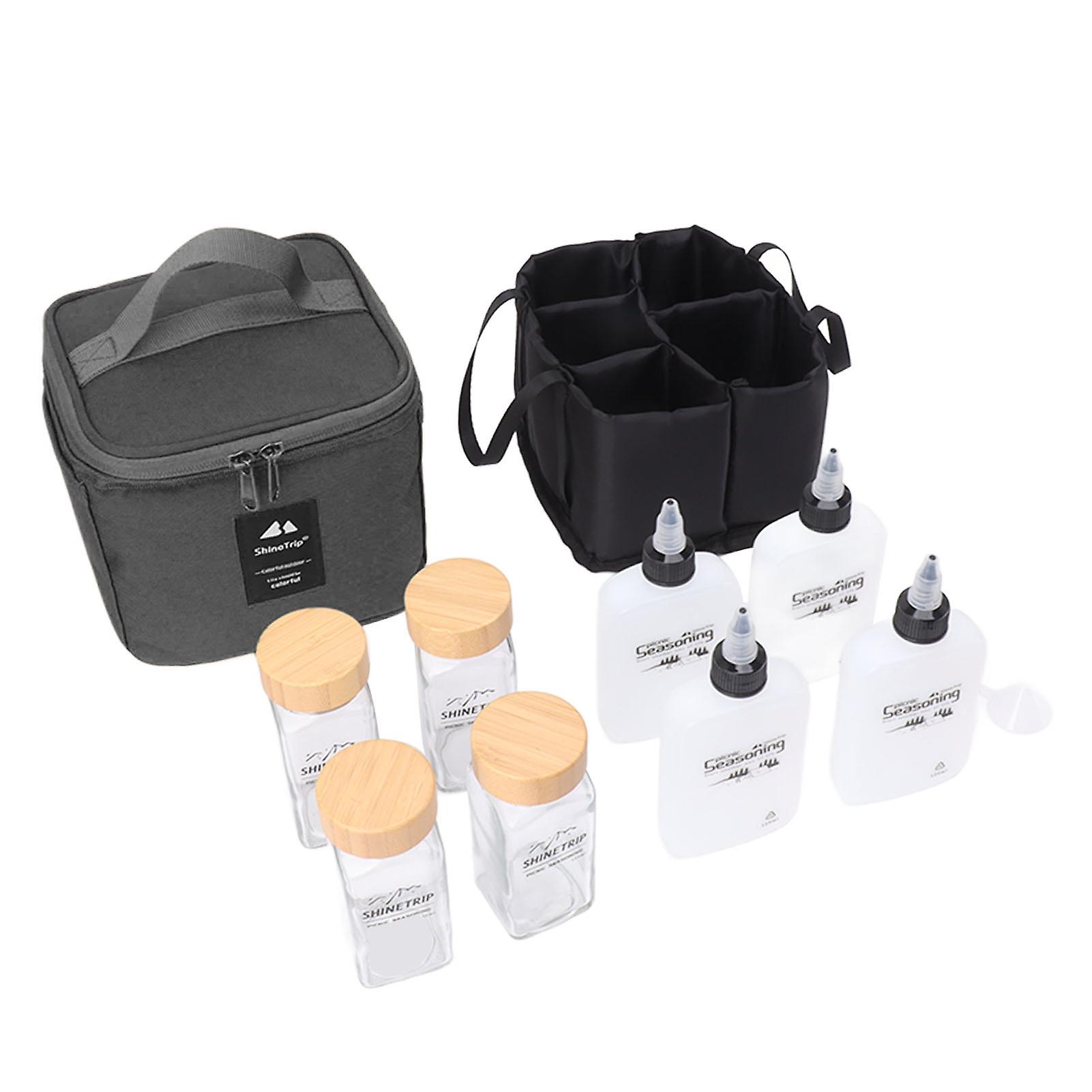 Spice Jar and Bag Set 120ML Seasoning Bottle Liquid Kettle Travel Spice Container Kit with Oxford Cloth Bag Black