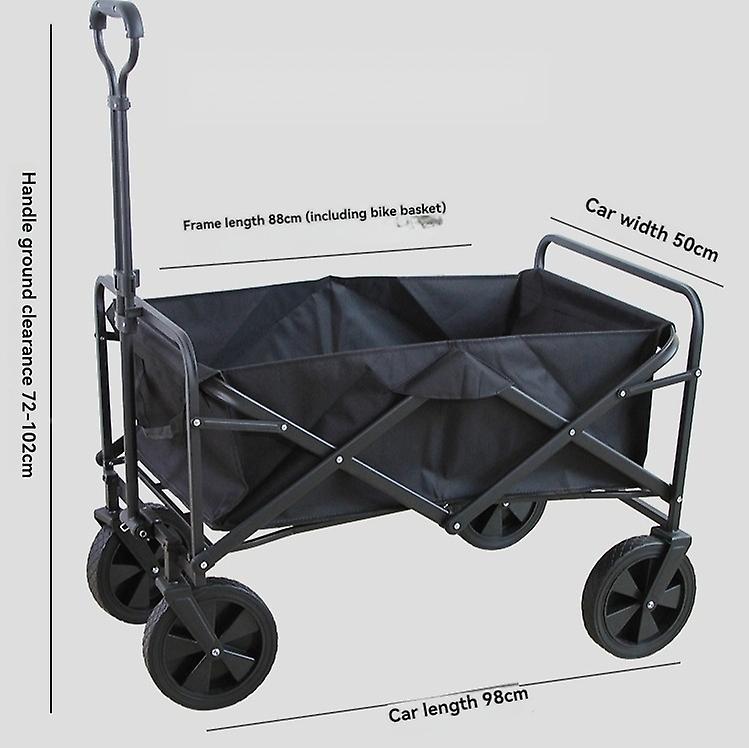 Foldable stroller with 8-inch new large rubber universal wheels (black)