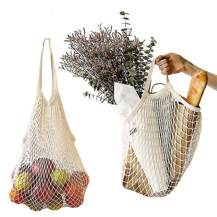 Mesh Shopping Net - Short Width Cotton Net Shopping Bag with Handle - Portable, Reusable and Washabl