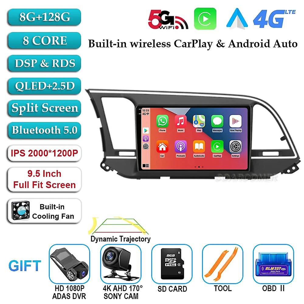 Android 13 For Hyundai Elantra 6 2016-2018 Car Radio Stereo Multimedia Gps Navigation Video Player Wireless Carplay 4g Wifi Qled