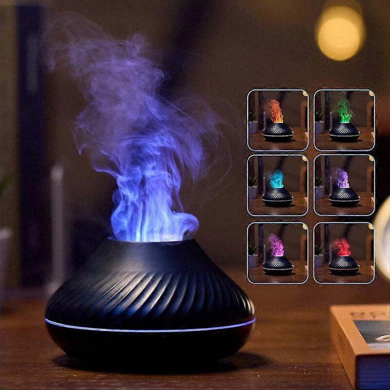 Flame Effect Aroma Diffuser, 130ml Aroma Diffuser, 7 Color Simulation Flame Lamp Aroma Diffuser, Can Add Aroma Essential Oil (Black)