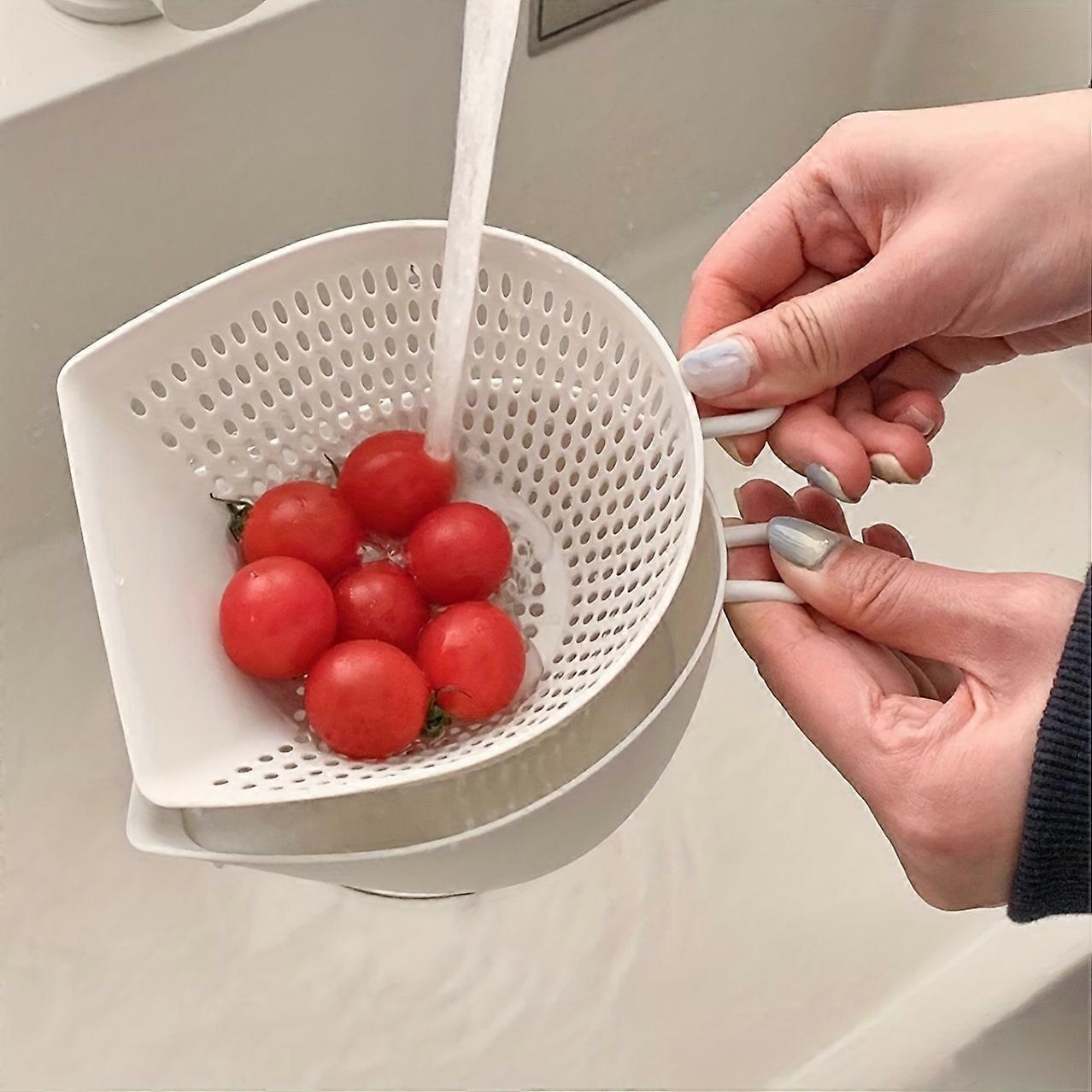 "Space-Saving" Multi-Functional Double-Layer Kitchen Basket - Durable Plastic, Perfect For Washing & Draining Fruits And Vegetables