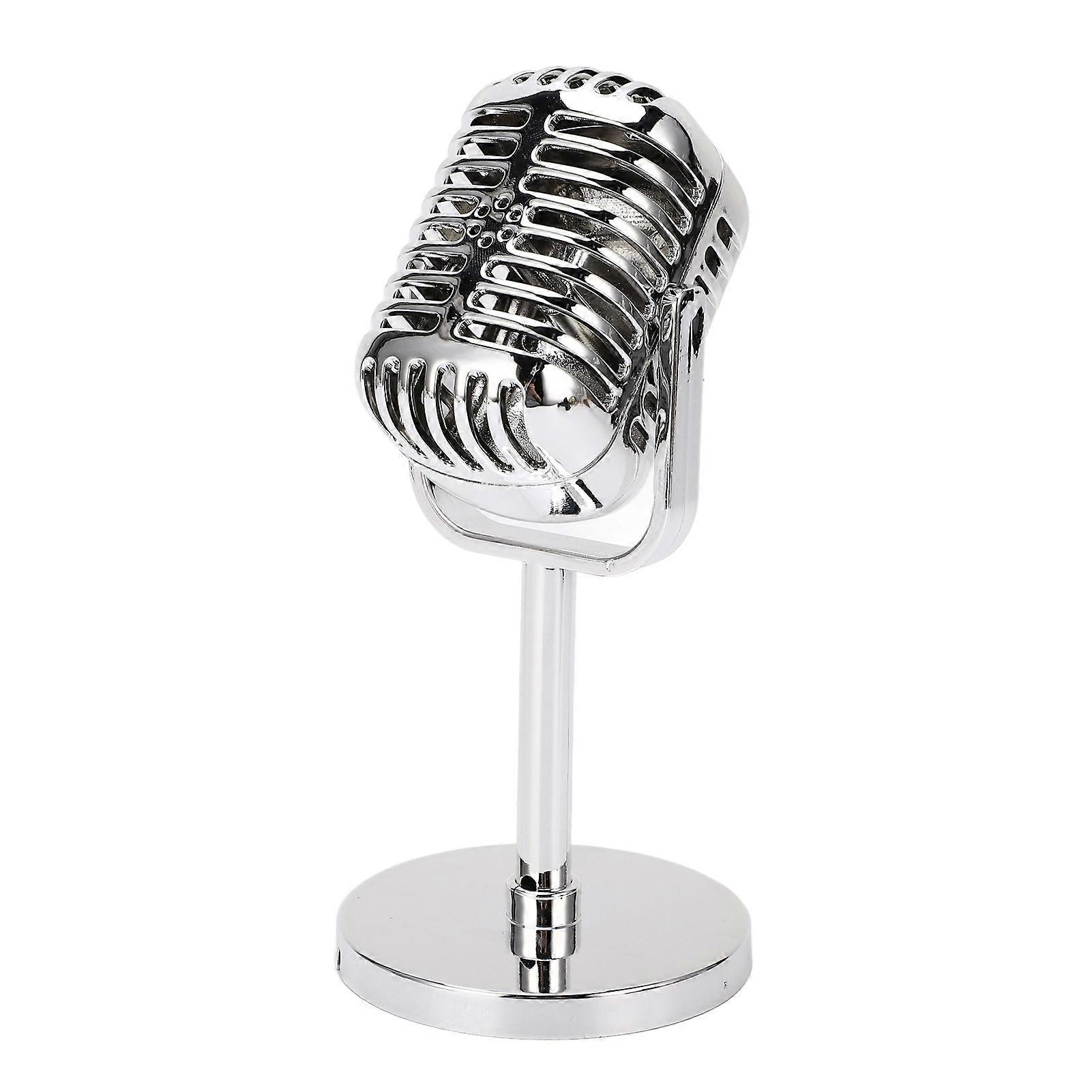 Retro Microphone Props Simulation Classic Fake Vintage Microphone Prop Model For Bar Decoration Electroplated Silver