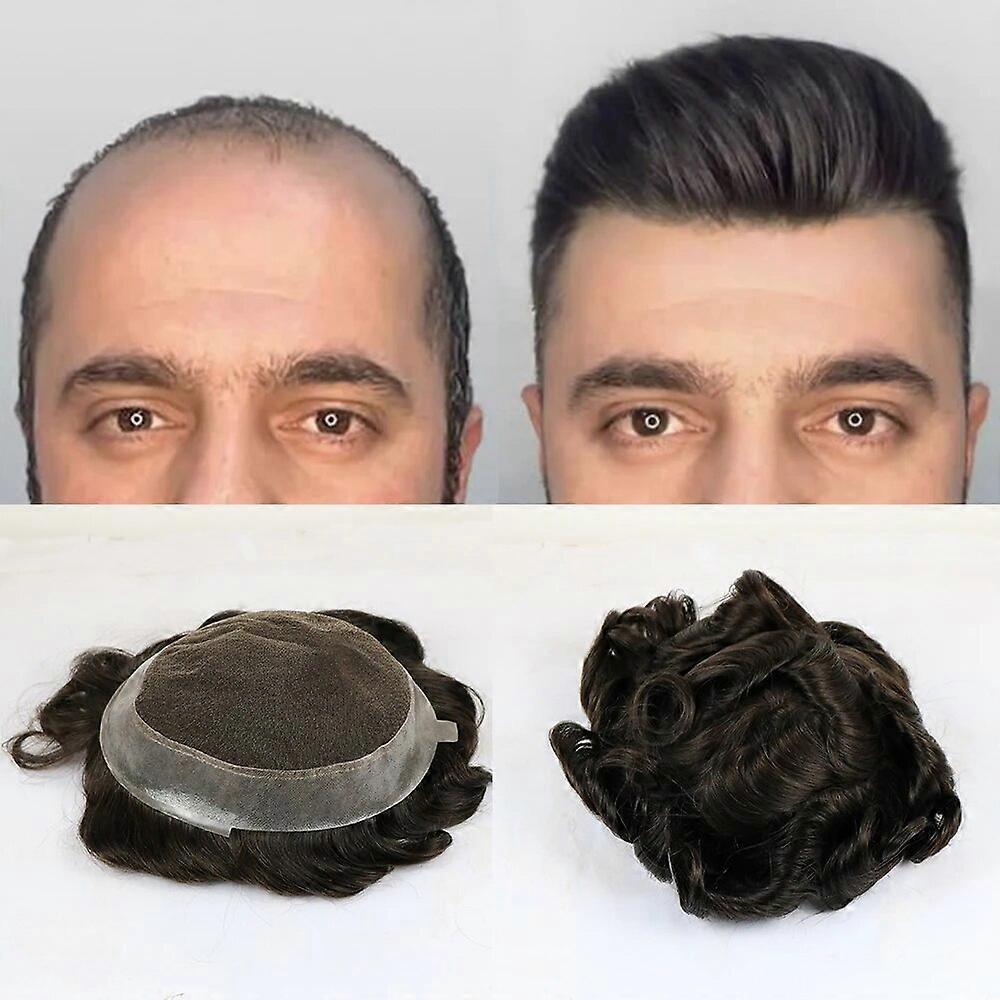Parrucca per uomo in capelli naturali Remy, con base in PU, colore nero opaco, 1b#