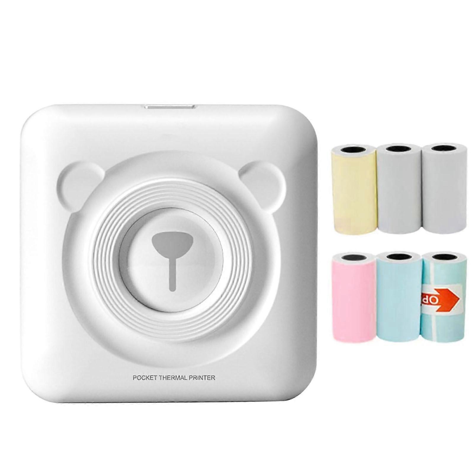Mini Thermal Printer Bluetooth White Pocket Printer with Printing Paper Portable Sticker Printer for Photos Notes Work Plans
