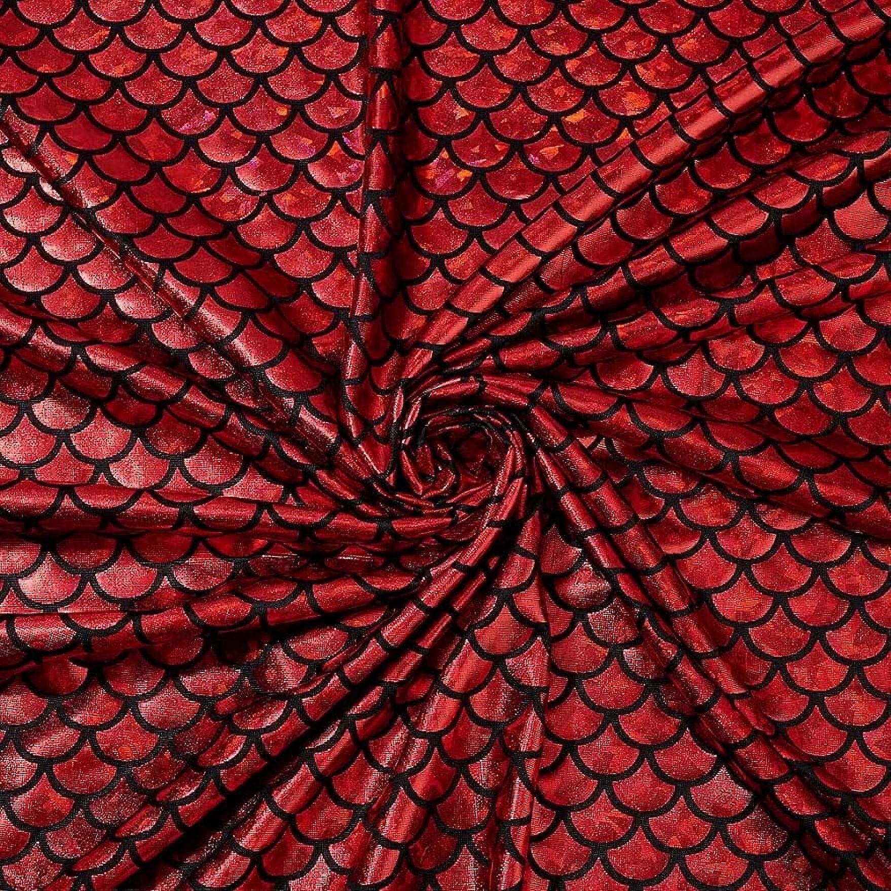 Mermaid Scales Fabric Iridescence Red Color Sparkly Hologram Spandex Fabric 2Way Stretch Fabric Glitter Mermaid Printed Fish Scale Fabric
