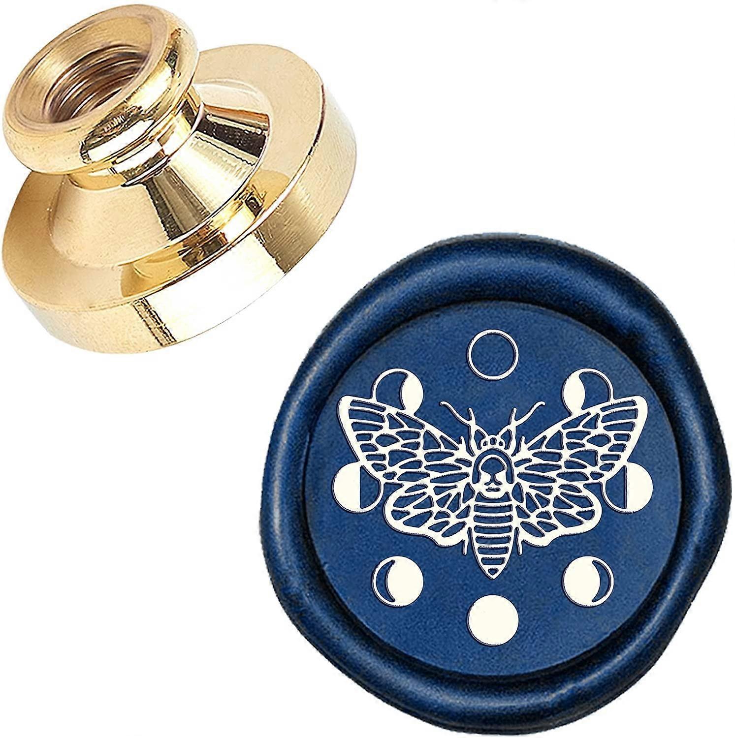 1pc Moth Full Moon Wax Seal Stamp Head Replacement 25mm Vintage Sealing Wax Stamp Heads Only No Handle for Envelopes Cards Invitations Wedding Hallowe