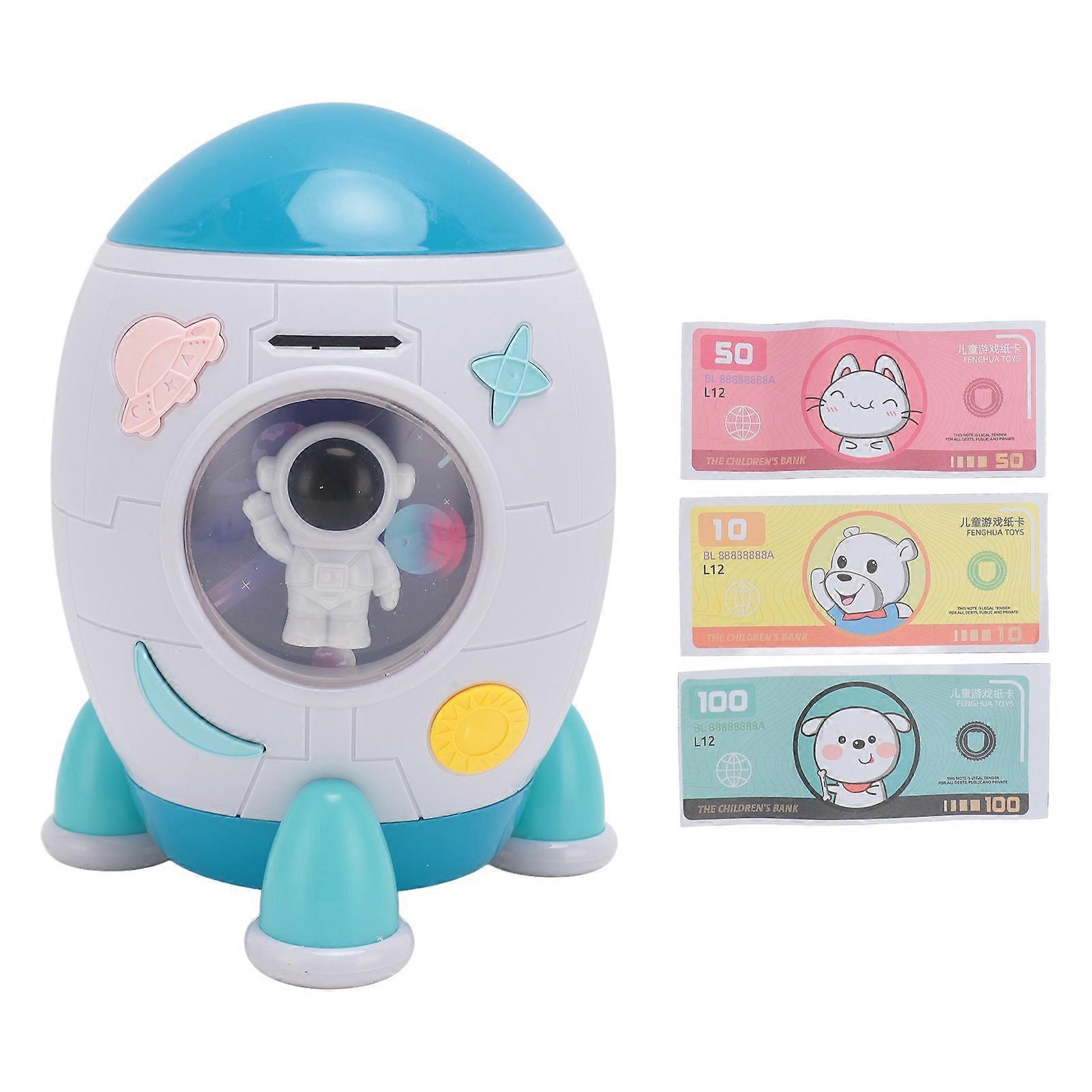 Spaceship Piggy Bank with Password for Kids Automatically Rolling Money Saving Box Money Saving Box with Purple Light Detection