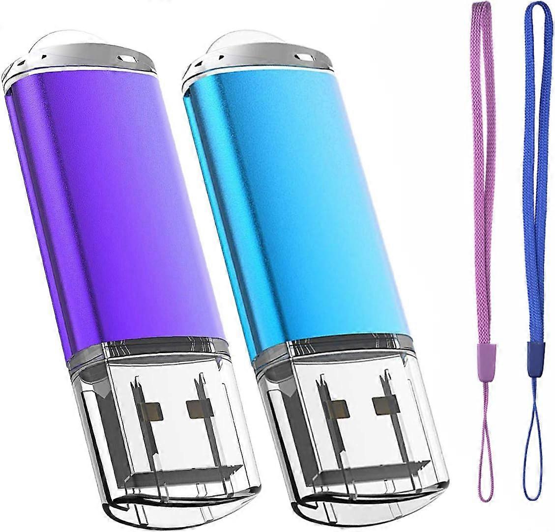 2 Pack 64GB USB Flash Drive USB 2.0 Flash Drive Storage Memory Stick with Strings (Blue/Purple 64GB)