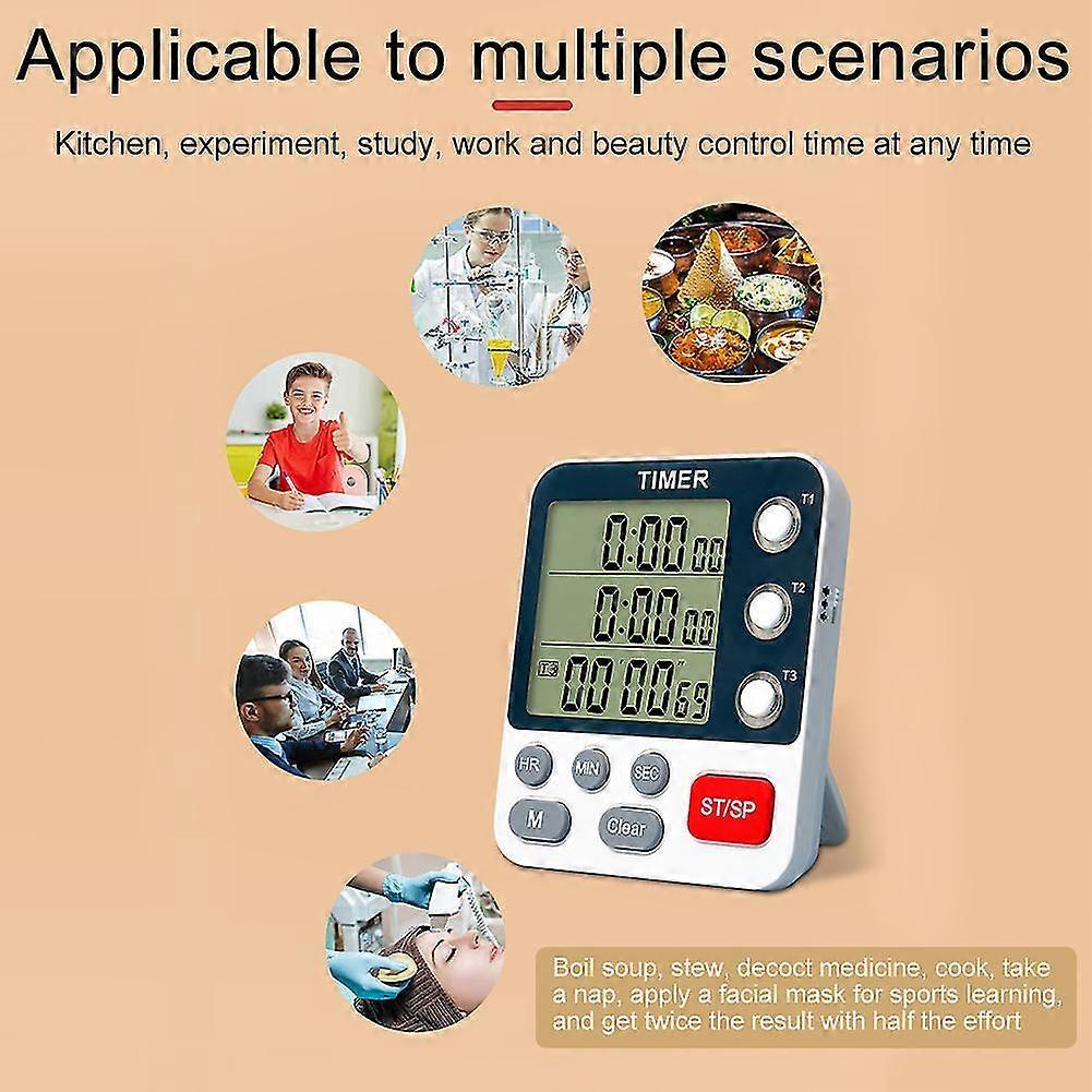 Office Alarm Count Up Down Kitchen Timer Stand 3 Channels Lcd Digital-YuJia