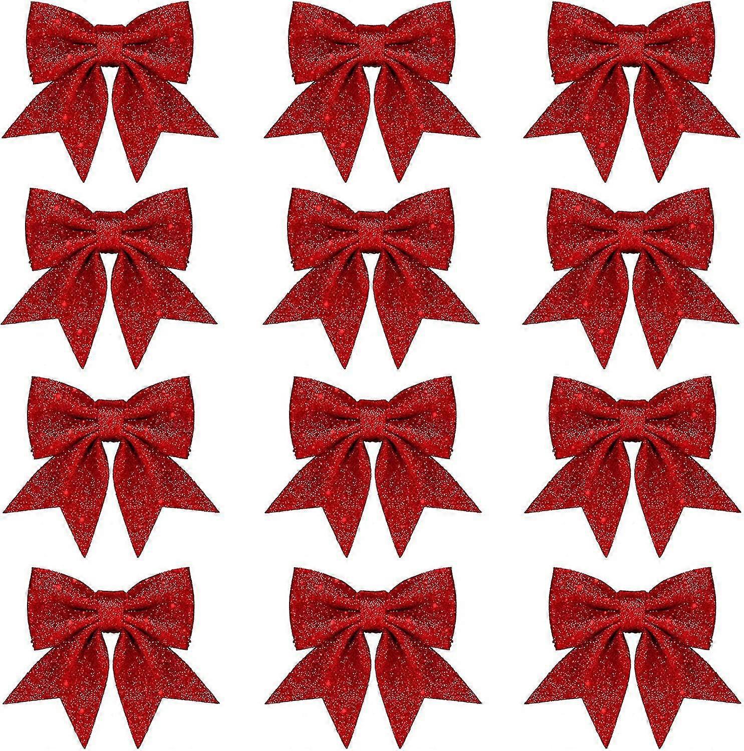 12 Pack Christmas Bows, Red Wreaths,12*15cm