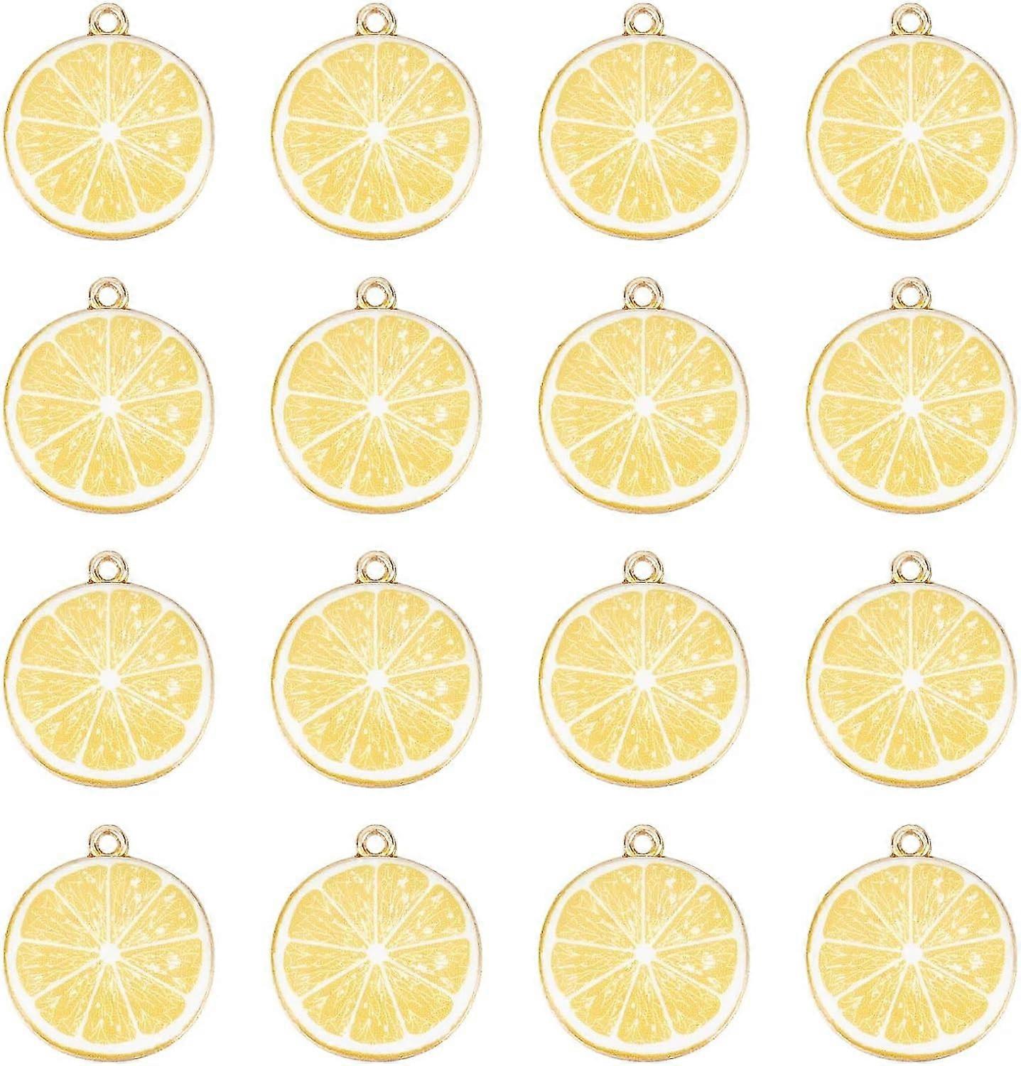 1Box 40Pcs Fruit Charms Yellow Lemon Charm Enamel Light Gold Plated Alloy Lemon Slice Flat Round Charms