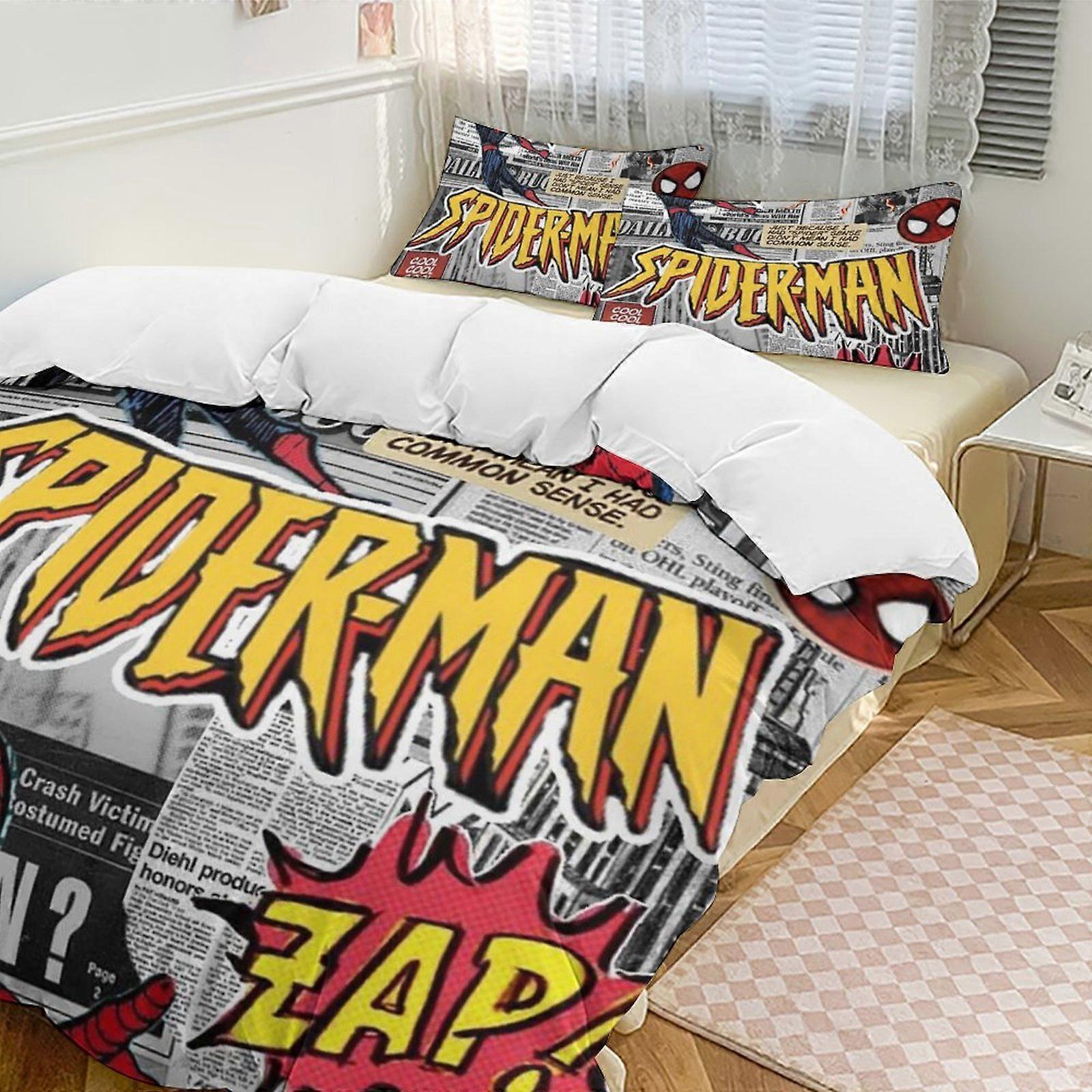 v243 Spider-Man Conjunto de Cama Twin de 3 Peças - Inclui 1 Colcha de Solteiro e 2 Fronhas de Cama - Microfibra Resistente ao Desbotamento - Spider io243
