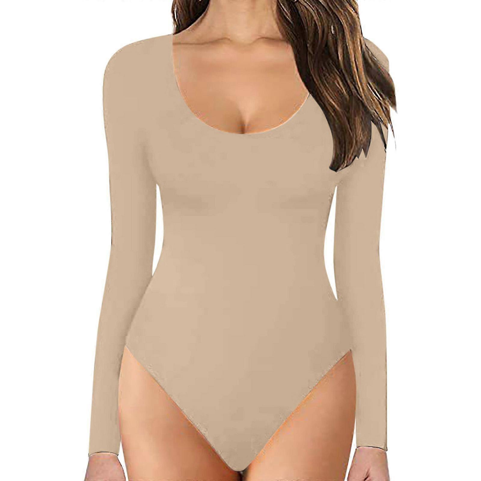 طاقم الرقبة طويلة الأكمام Bodysuit مزدوجة مبطنة لينة الأساسية الأعلى المرأة طويلة الأكمام بودي سوت