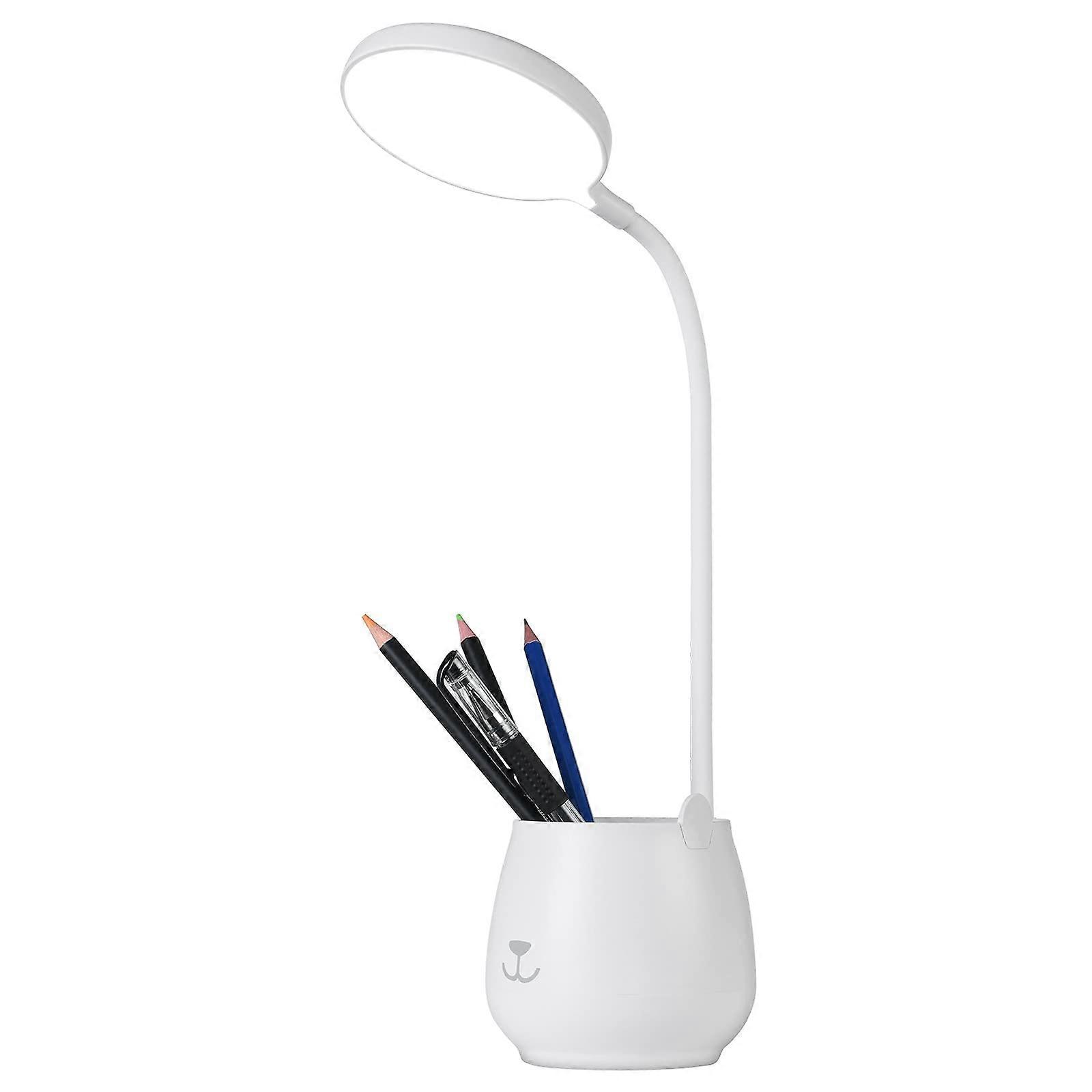 Desk Lamp, Eye-Caring LED Table Lamp with Phone Holder and Pen Pot, 3 Lighting Modes USB Rechargeable Reading Light