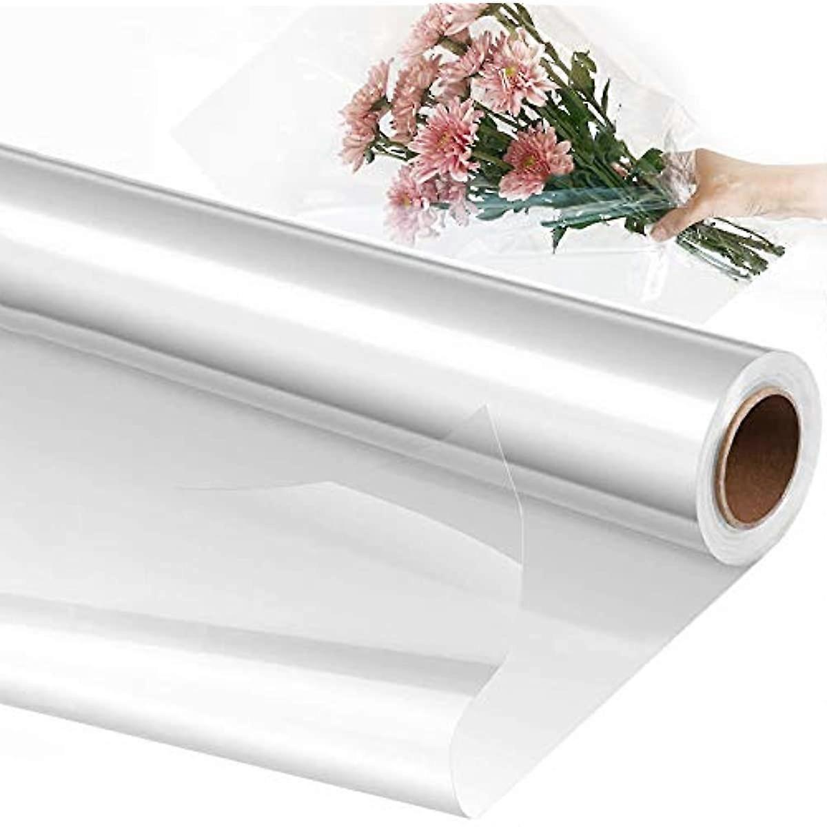 Papier Transparent Fleuriste 80cm X 30m - Papier Emballage Cadeau Cristal Transparent Pour Bouquets, Bonbons, Biscuits