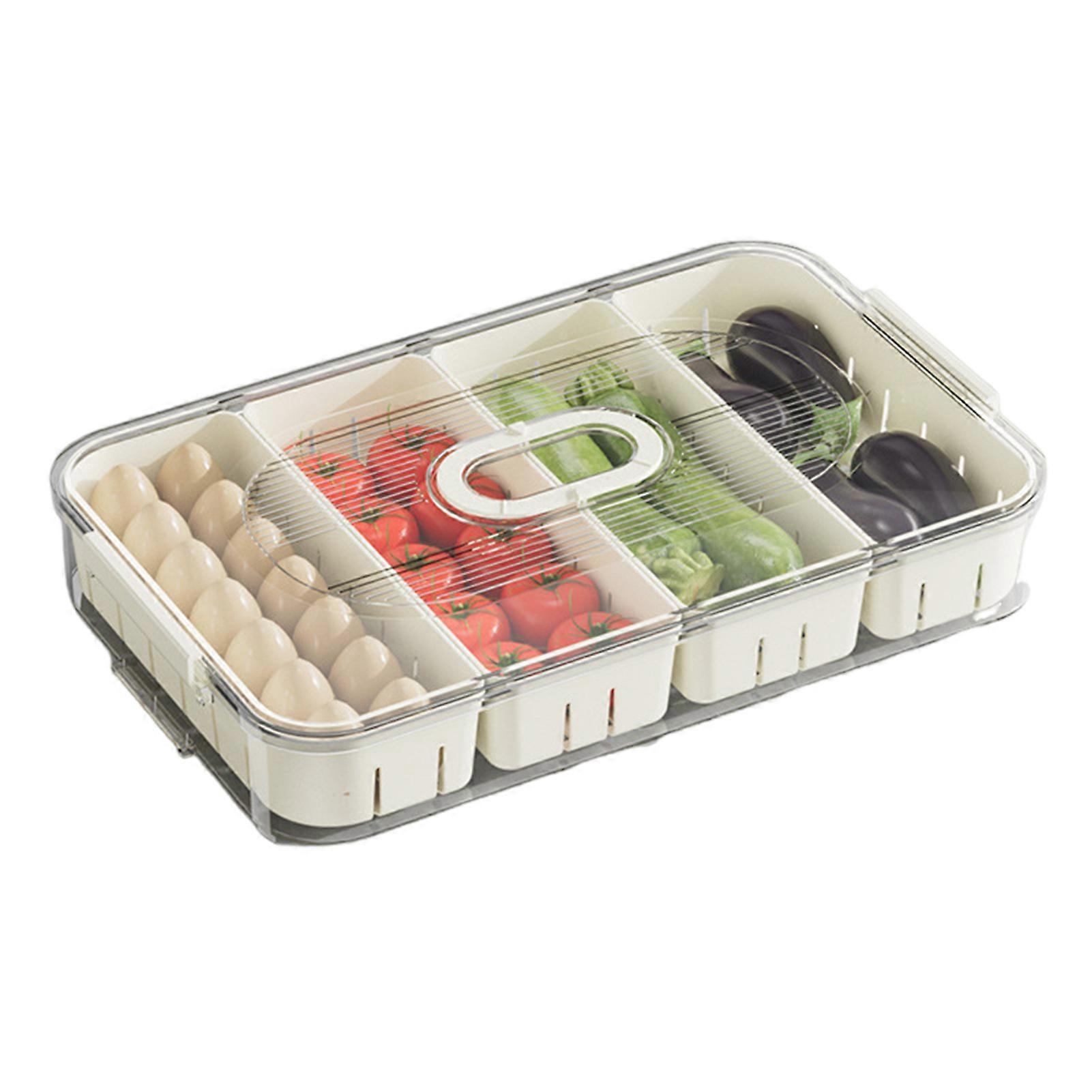 Snack Tray Fridge Storage Box with Transparent Lid Detachable 4/8 Grids Food Preservation Case Fruit Spice Kitchen Ginger Garlic Container Food Storag