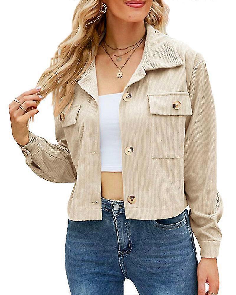 Women's Cropped Corduroy Jackets Oversized Button Down Shirts Shackets