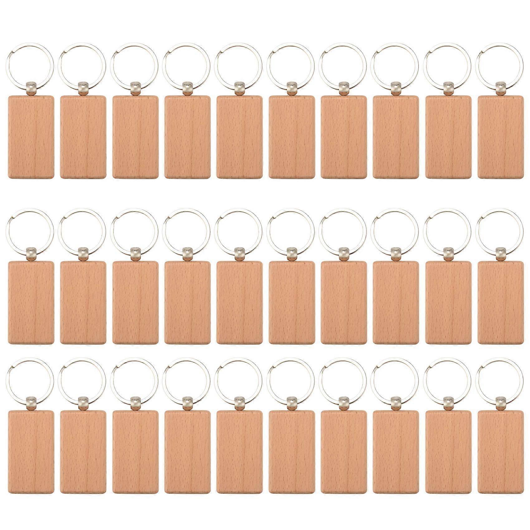 30Pcs Blank Rectangle Wooden Key Chain Diy Wood Keychains Key Tags Can Diy Gifts
