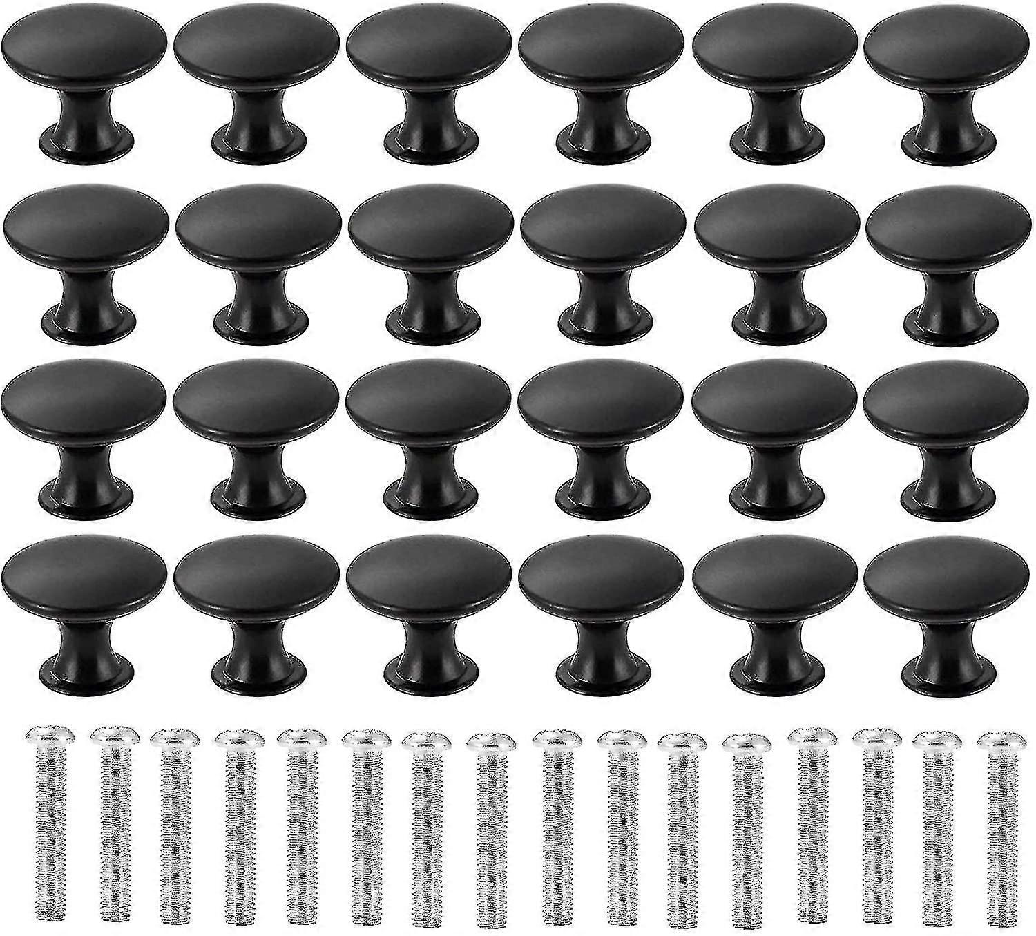 24pcs Round Cabinet Knobs, 30mm Matted Black Mushroom Drawer Knobs Door Pull